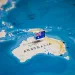 Pinned flag of Australia on map as part of crypto story about the country