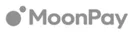 The MoonPay logo features a large filled circle with a smaller dot above it, followed by the word MoonPay in a modern, gray font.