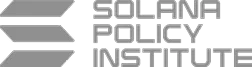 Logo for Solana Policy Institute, featuring three angular, right-pointing stripes on the left and the institute name in bold, uppercase letters on the right. The sleek monochromatic design evokes innovation in climate or bitcoin policy.