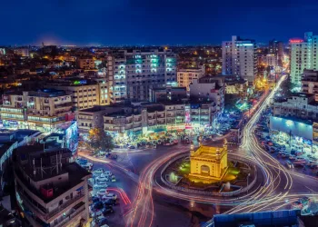 Karachi at night to illustrate a story about Pakistan and crypto development.
