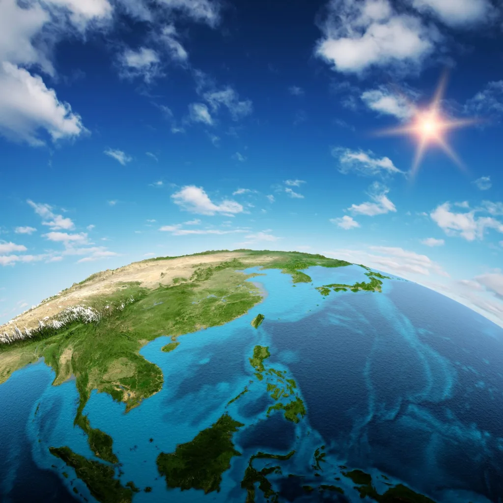 Digital Assets in Asia. World view of a globe showing the continent of Asia.