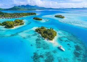 Aerial view of Pacific islands to accompany crypto article about uptake in the region.
