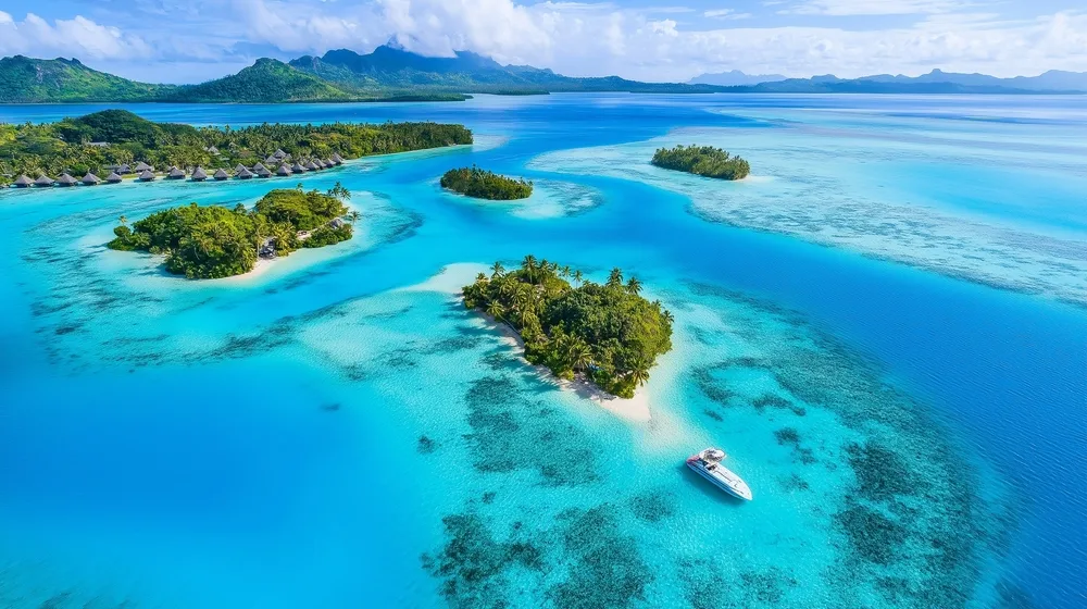 Aerial view of Pacific islands to accompany crypto article about uptake in the region.